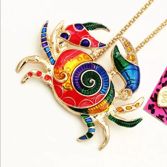 NWT Betsey Johnson Multi-Color Enamel Crab Pendant - Picture 4 of 5